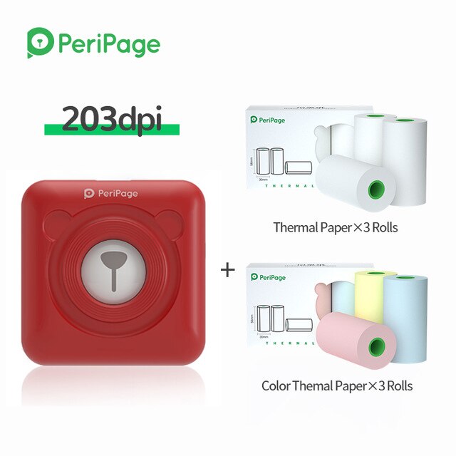 PeriPage – Mini-imprimante thermique Portable pour photos et reçus, 203dpi, Bluetooth sans fil, A6: Red 6 Paper