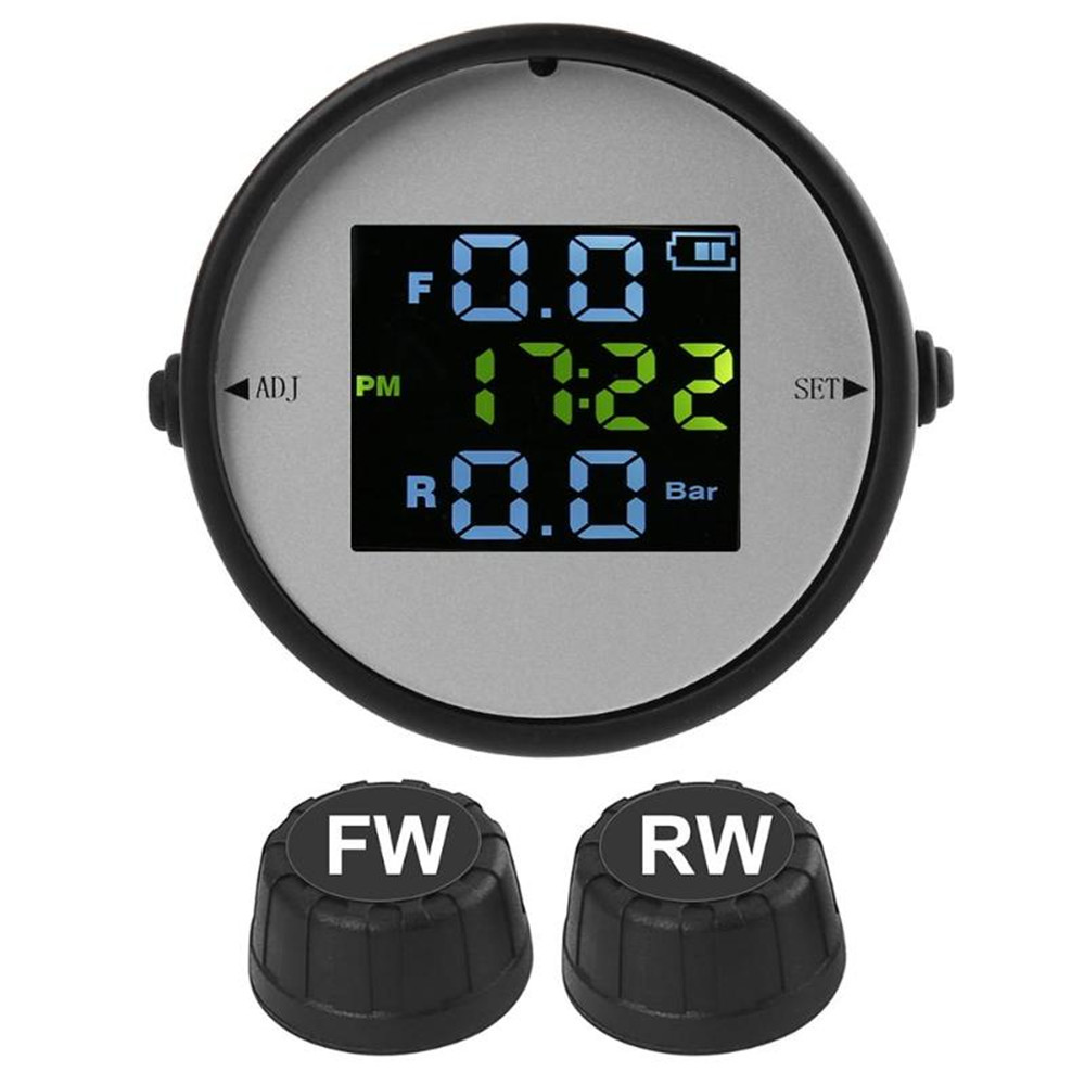 Wireless LCD Motorcycle Tire Pressure Monitoring System TPMS External Sensor Realtime Monitor Time Display Tire Pressure Gauge: Default Title