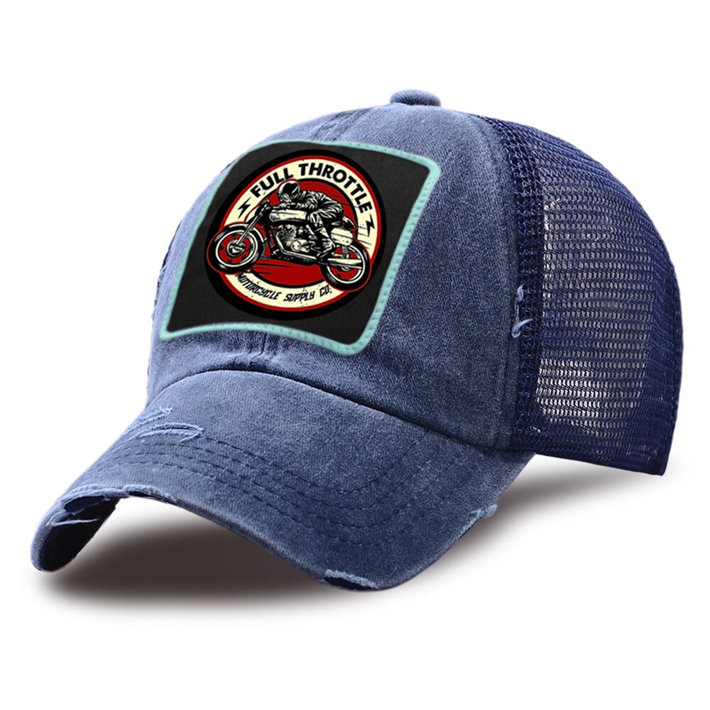 Plein gaz café Racer Rockabilly Biker casquettes de Baseball hommes maille Snapback chapeau Hip Hop coton casquette femmes en plein air papa chapeaux: dark blue6