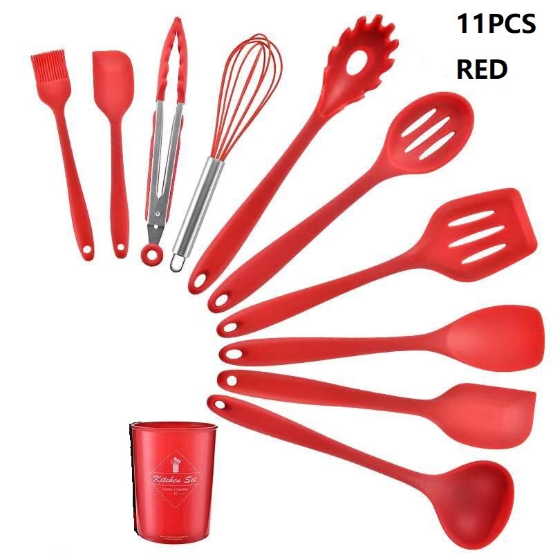 Kitchen Utensil Set Storage Box Tools Scraper Kitchenware Silicone Kitchenware Seven-color Silicone Kitchen Utensils Set: A2