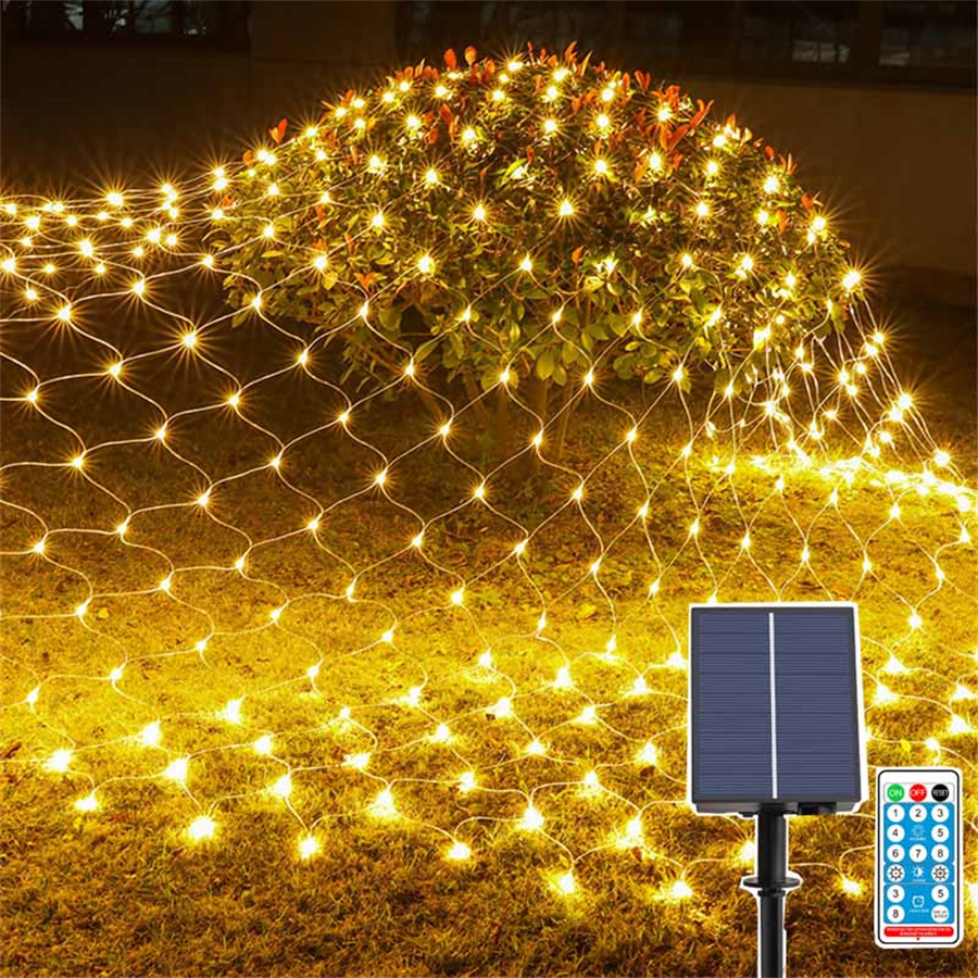 96/200/600Led Solar Net String Lights Solar Christmas Mesh Licht Met Afstandsbediening Outdoor Twinkle Fairy Guirlande Voor tuin Gazon Hek
