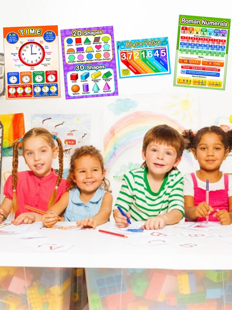 Posters Set 12PCS Educational Posters Waterproof School Classroom Decor UV Paper English Letter Addition, Subtraction,