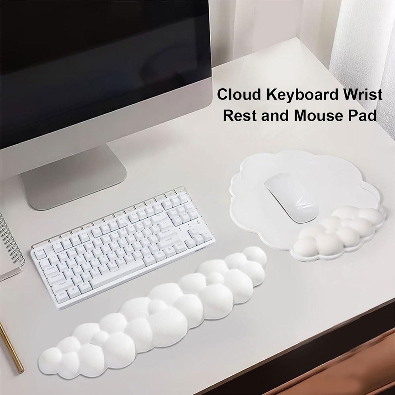 Black Cloud Set Poggiapolsi Per Tastiera A Forma Di Nuvola - Memory Foam Ergonomico 3 Pezzi