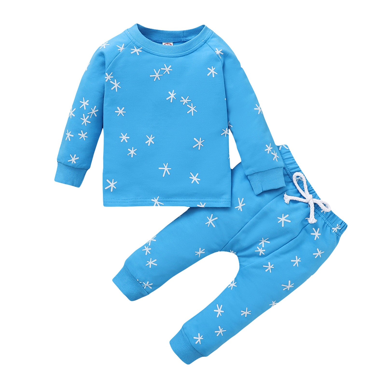 Toddler Infant Kids Baby Boys Girls Nightwear Long Sleeve O-Neck Star Printed Pullover Tops+Pants Home Outfits Set#p4: Light Blue / 6M