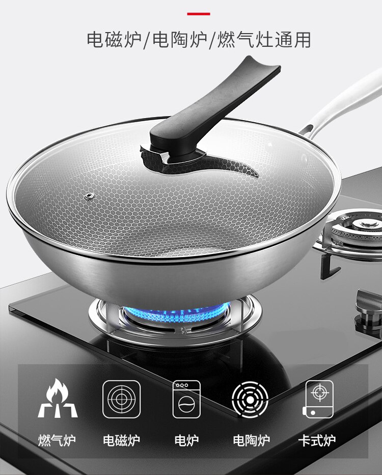 Honingraat Textuur Rvs Wok, Gelijkmatig Verwarmd, Ongecoat Non-stick Pan, Geen Kachel, inductie Fornuis Pan