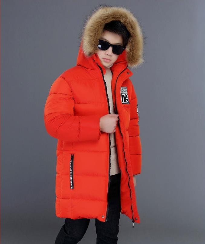 Jakke til dreng efterår vinterfrakke børn varm tyk bomuld børn overtøj teenage drenge tøj varme parkaer overall: Orange / 4