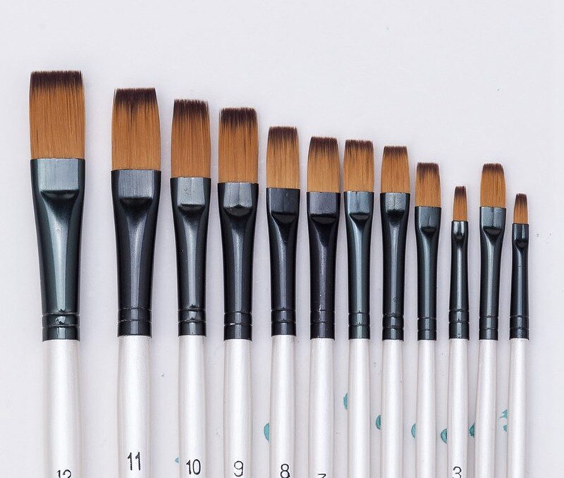 12 stk fint nylonhår perlehvidt træhåndtag akvarel pensel pen til olie akryl maleri kunst pensler forsyninger: Design 3 as foto