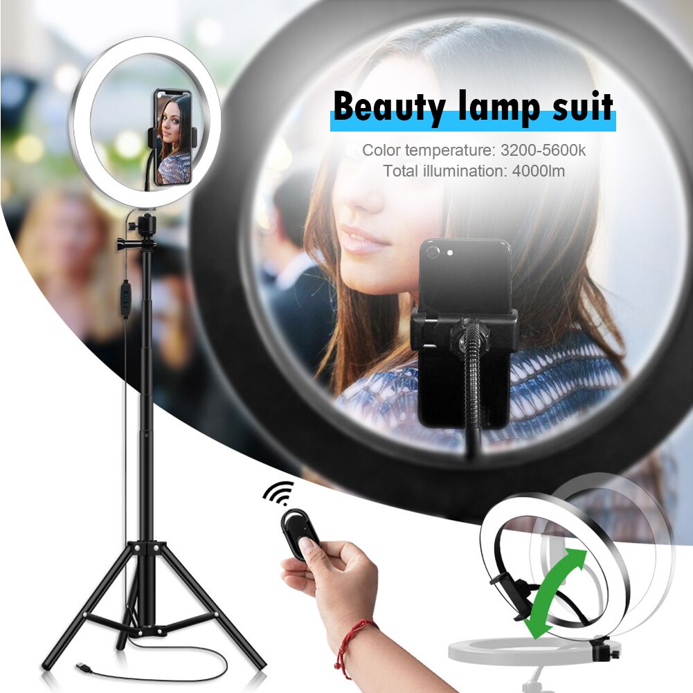 10 inch LED Selfie Ring Light USB Dimmable Phone Ring Lamp with Tripod Stand for Makeup Live Studio