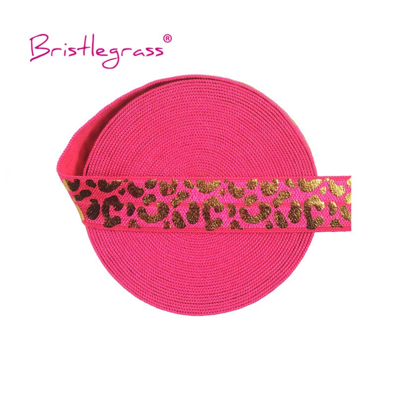 Bristlegrass 5 Yard 5/8 &quot;15Mm Gold Leopard Folie Print Vouw Over Elastische Foe Spandex Band Haar Band Hoofdband diy Tutu Jurk Naaien