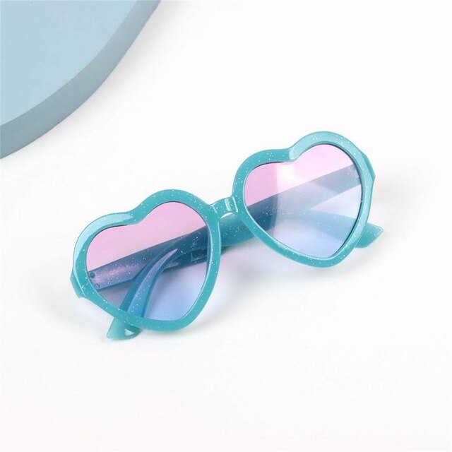 Heart-shaped Children&#39;s Sunglasses Round Gradient Lens Heart Sunglasses Cartoon Love Baby Sunglasses Sunshade Glasses: Lake blue