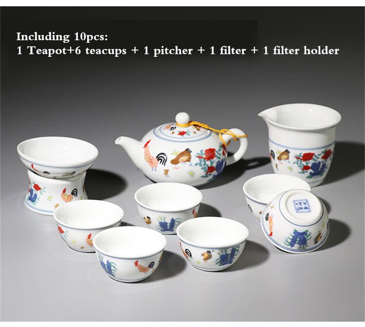 Juego de té chino de gallo arcaístico, tetera, juego de tazas, artículos de té para el hogar, juego de Ceremonia de té, juego de té de porcelana: Teapot 10pcs Set