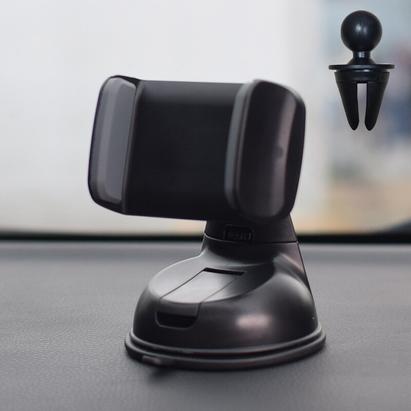 Universele autohouder voor telefoon in de auto, luchtroosterclip, voorruitzuignap, mobiele telefoonhouder, gps-standaard voor iphone 11, samsung: Zwart
