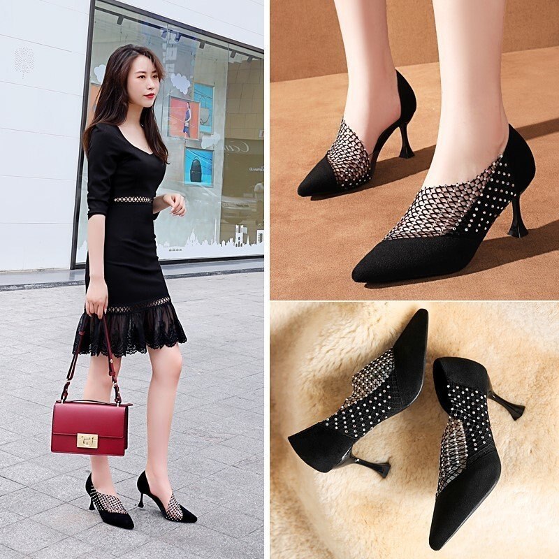 Femmes de luxe chaussures de mariage talons hauts strass Slik femme pompes bout pointu chaussures de fête talons minces printemps automne nouveauté