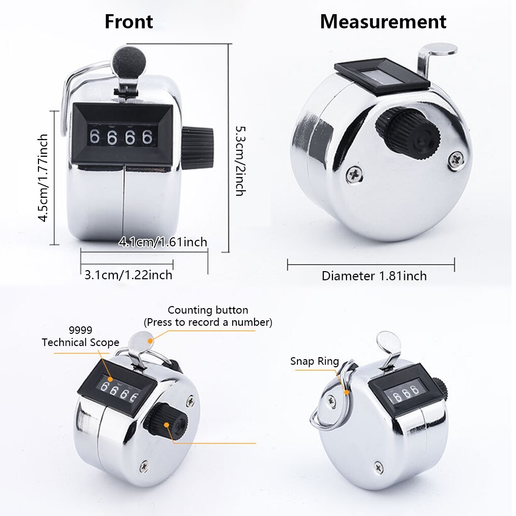 2Pcs Mechanical 4-Bit Counter Resettable Sports Soccer Football Basketball Golf Manual Press Number Counting Device