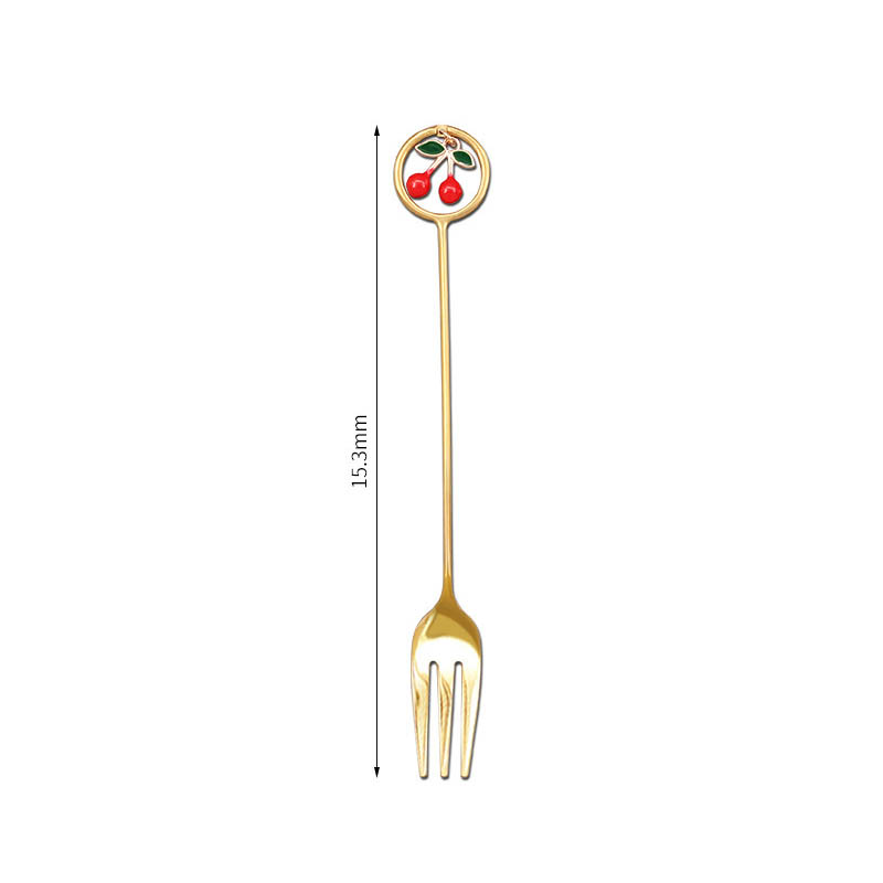 Stainless Steel Spoons Fork Mini Royal Style Metal Gold Carved Coffee Snacks Fruit Prikkers Dessert Fork Kitchen Tool Teaspoon: Cherry fork