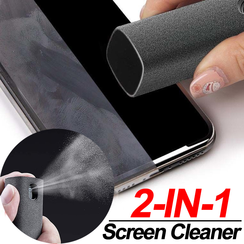 Limpiador de pantalla de teléfono 2 en 1, botella pulverizadora y paño de limpieza de microfibra, Mini tableta portátil, juego de limpiador de pulido de pantalla de PC móvil