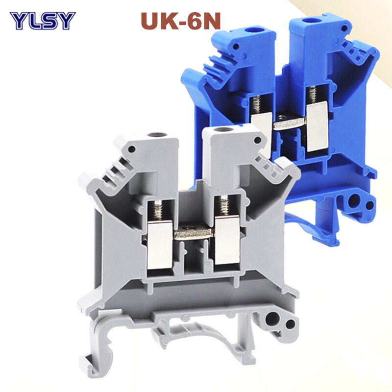 50Pcs Din Rail Universele Schroef Terminal Blokken UK-6N Morsettiera Elektrische Draad Terminals Blok Connector Messing Bornier 57A