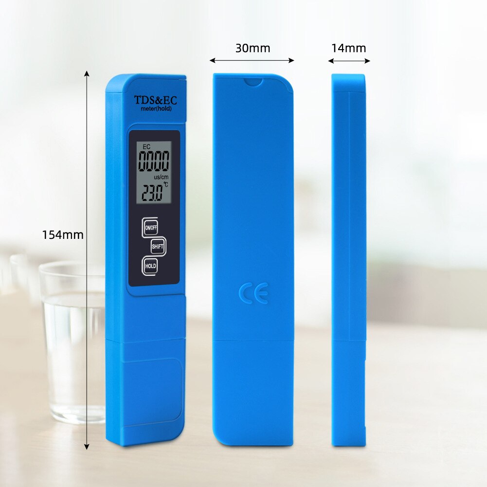 3 in 1 TDS/EC/Temperature Meter Pen Portable Pen Type LCD Digital Water 0-9990 Water Purity Monitor Tester: Blue