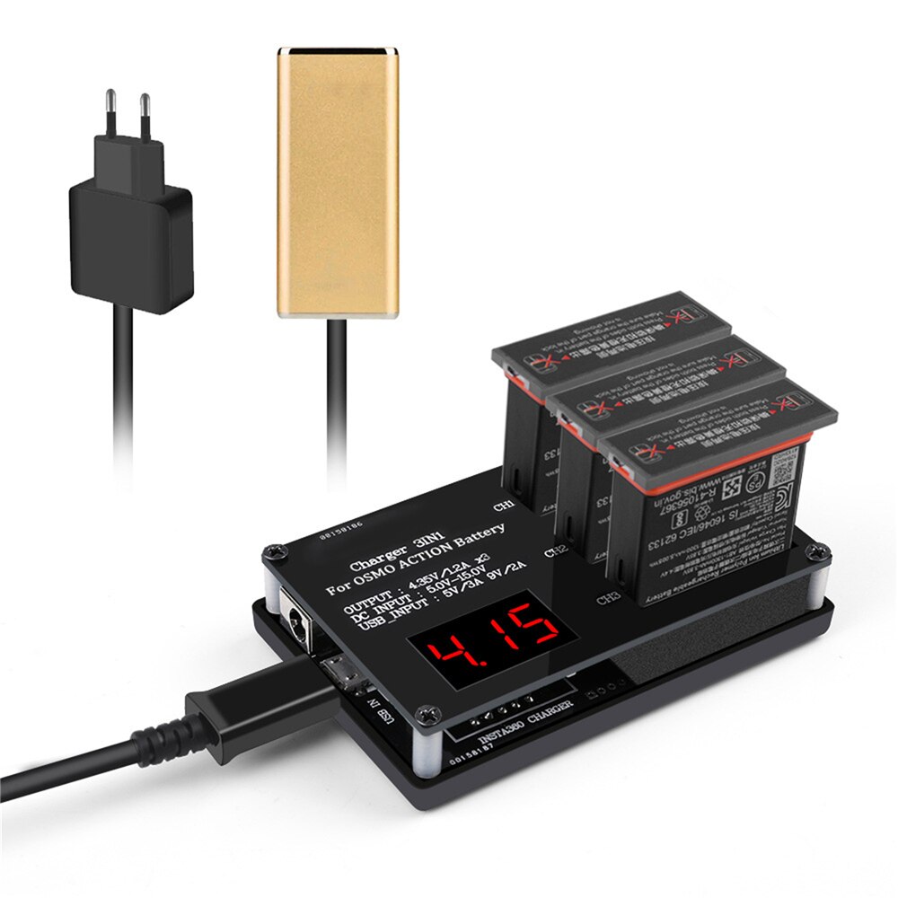 3 in 1 Ladegerät Ladung Hub für DJI OSMO Aktion Kamera Lithium-1300mAh Batterie Ladegerät Aktion Sport Kamera DC USB Eingang Ladegerät