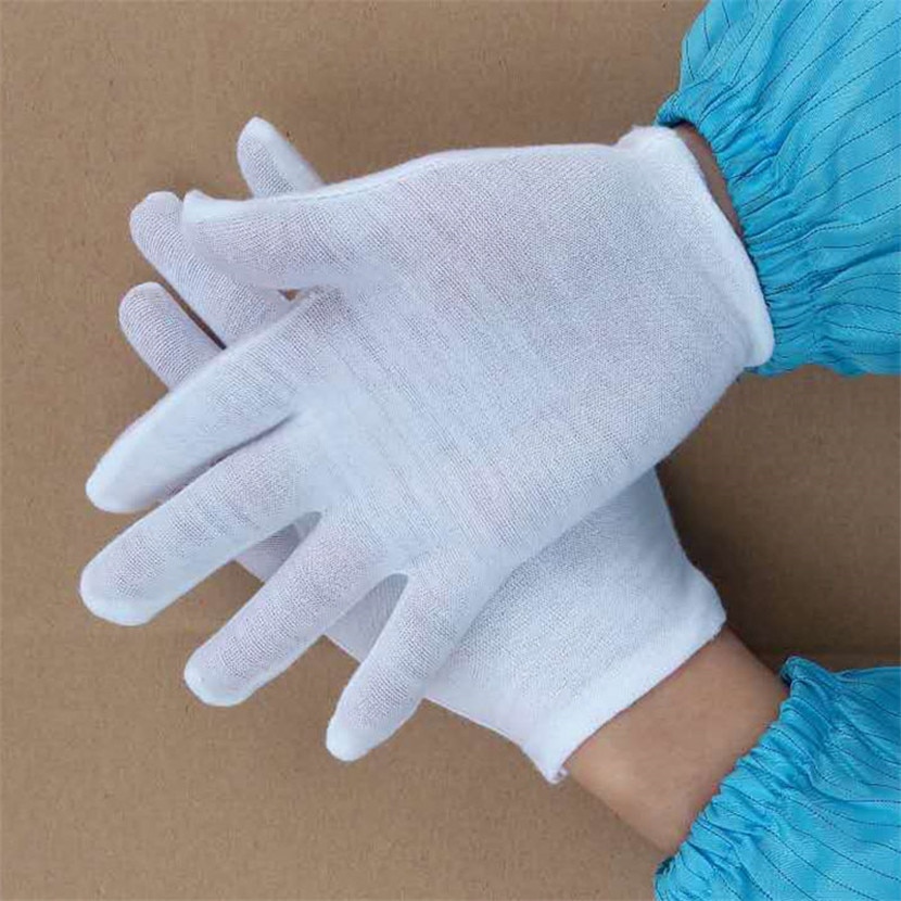Guantes de trabajo blancos a prueba de trabajo, gruesos, de algodón, tela de algodón, delgados, medianos y gruesos, guantes de inspección de Wenwan