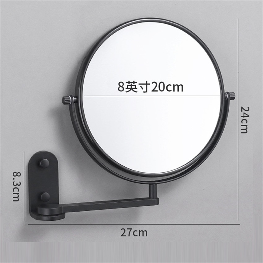 Espejo plegable de pared giratorio de doble cara para maquillaje, accesorios para cuarto de baño, aumento 1x y 3X, montaje en pared sin taladro, brazo extensible, para afeitado: 8 inch