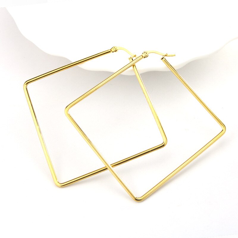 Stainless Steel Geometric Big Hoop Earrings for Women 30/40/50/60mm Simple Square Sleeper Earring Jewelry: 1gold