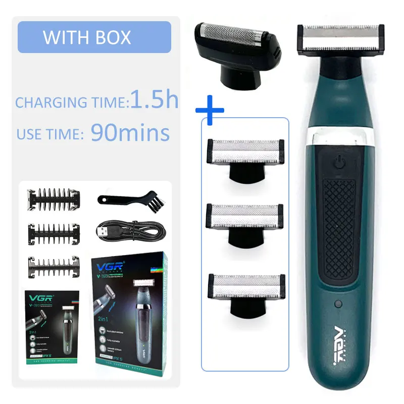 VGR Pubic Hair Trimmer Shaver for Men Body Groomer for Groin & Balls Replaceable Blade Electric Razor IPX5 Waterproof Epilator: WHITE