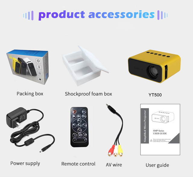 Mini LED Projector 320*240P Support 1080P HDMI USB Audio Home Theater Video Media Video Player Portable Game Beamer Proyector: Yellow / EU plug 