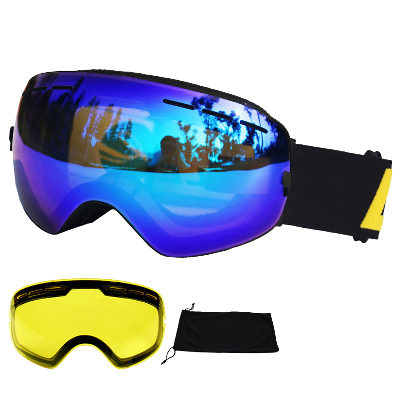 LOCLE Antibeschlag-Skibrille, UV400, Skibrille, doppellagig, zum Skifahren, Snowboarden, Schneebrille, Skibrille mit einer aufhellenden Linse: Grün