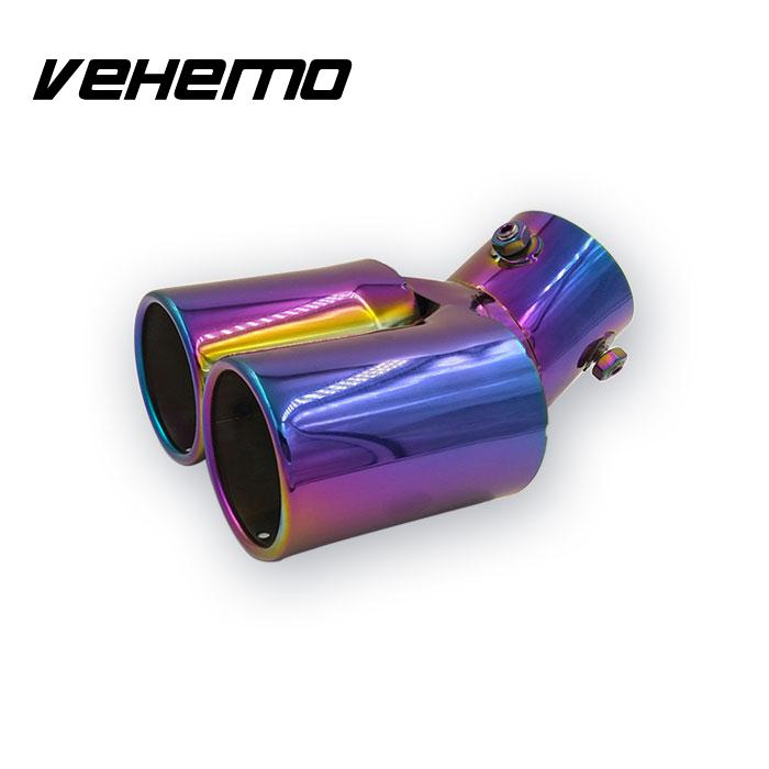 Vehemo Car Twins Rear Curved Exhaust Tail Tip Pipe Muffler Stainless Steel Universal