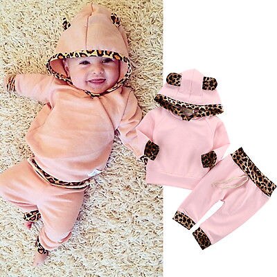 Nyfødte søde baby tøj til børn piger leopard sæt bebek hætte sweatshirt toppe + bukser outfits træningsdragt børn tøj sæt