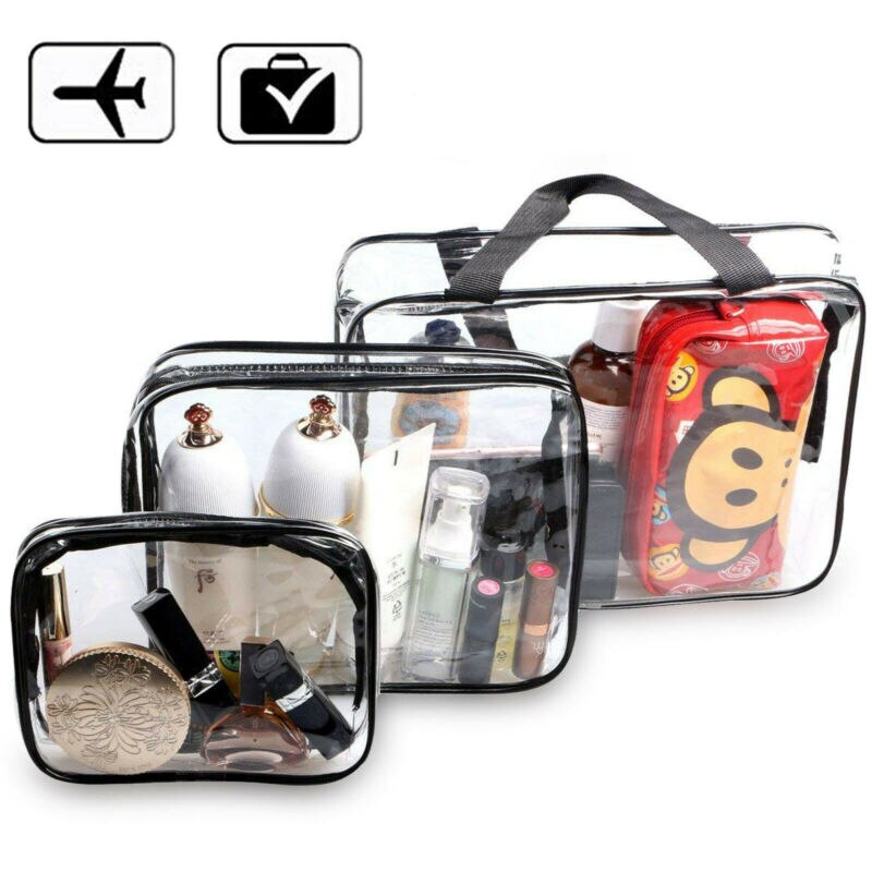 Femmes sacs à cosmétiques Transparent en plastique PVC voyage cosmétique maquillage sac organisateur trousse de toilette pochette à fermeture éclair/par
