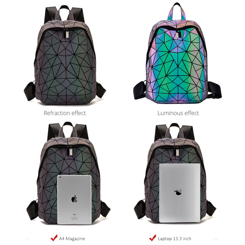 Mochila escolar plegable para mujer, bolso cruzado para mujer, Clutch y bolso geométrico luminoso para ordenador portátil, pack holográfico, conjunto de 3 uds