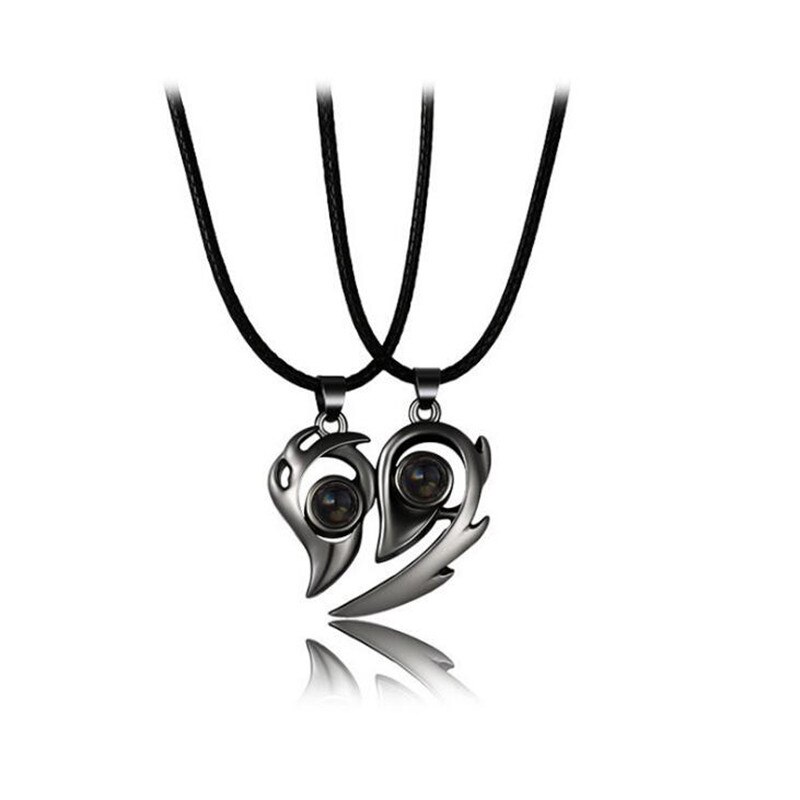 2PCS Edelstahl 100 Sprachen ICH Liebe Sie Projektion Magnetische Paar Halskette Herz Form Halskette Schmuck Liebhaber