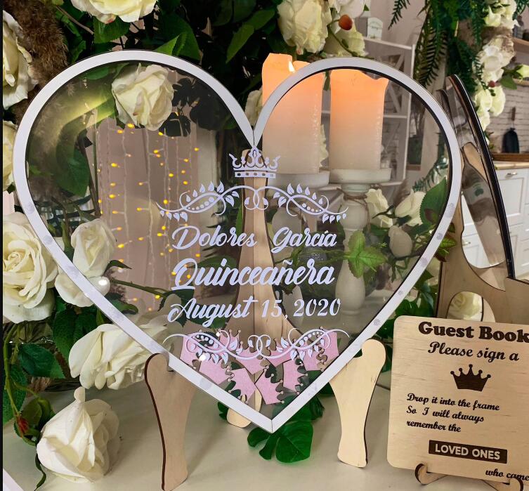 Libro de invitados de boda de acrílico , alternativa, dulce libro de invitados de 16 pulgadas, top de gota de corazón, libro de invitados único, caja de invitados, Quini