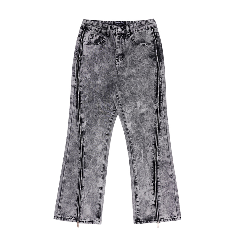 Jean déchiré en Denim pour homme, pantalon délavé, coupe droite évasée, coupe ample, style rétro, Hip Hop, décontracté: Black / AsianS