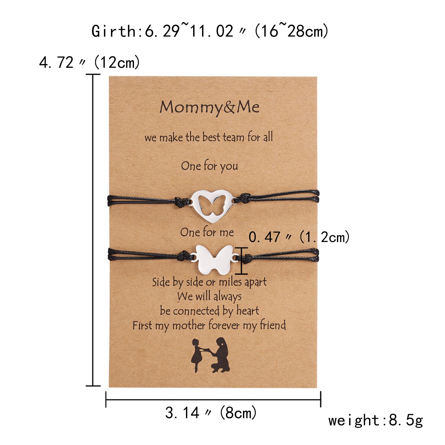 2pcs/set Heart Circle Beads Charm Bracelets For Women Girls Handmade Black Thread Bracelets Jewelry With Card Mother's Day