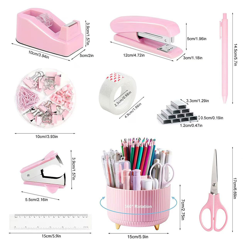 1 Set Desktop Office Stationery Set Stapler Tape Holder Scissors Nail Remover Stationery