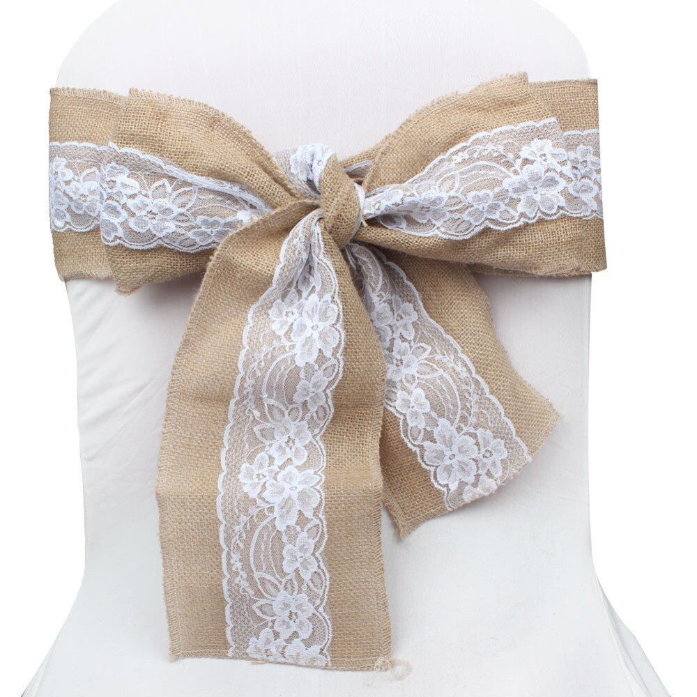 OurWarm Lace Burlap Chair Sashes Wedding Decorations Rustic Chair Cover DIY Crafts Natural Hessian Home Party Supplies