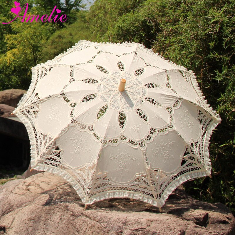 Handgemachte Braut Battenburg Spitze Sonnenschirm und Fan einstellen Hochzeit Braut Regenschirm: A2514 Beige Sonnenschirm