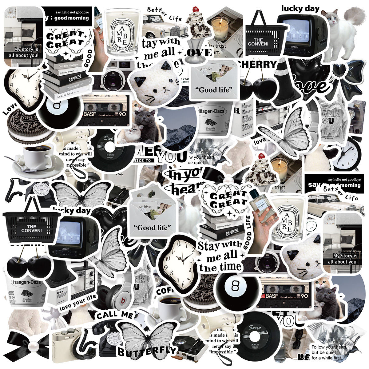 Etori Life 50pcs Cartoon Cute Exquisit Literary Objects Student DIY Laptops, Scrapbooks,Stationery Decoration Stickers