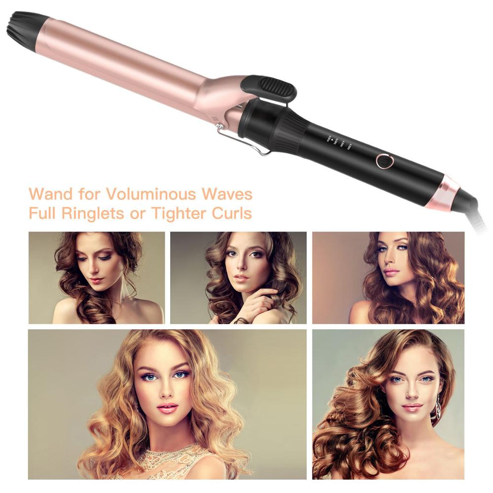 Curling Tongs 25mm Ceramic Tourmaline Hair Curlers Large Barrel Curling Tong with 4 Heat Setting 220℃ Curling Wand