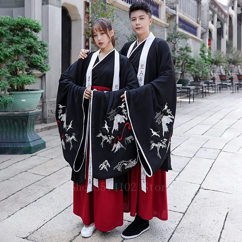 Man forntida kinesisk dräkt hanfu kran vintage vuxna kvinnor folk qing dynastin festival dräkt tangsuit maskeraddräkt fest vestidos: Färg 2 lager / 3xl