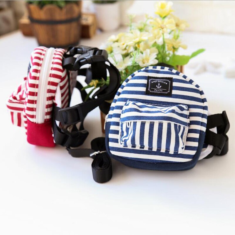 Dog Backpack Harness Leashes Striped Denim Dog Backpack Pet Harness Backpack Dog Sausage Pet Outdoor Carrier Multifunction
