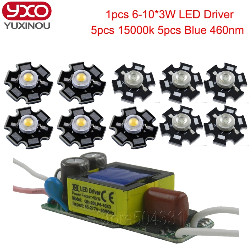 10pcs 3w full spectrum led grow light 380-840nm 1pcs 6-10x3w led driver diy 30w 50w 100w led grow aquarium light for plants lamp