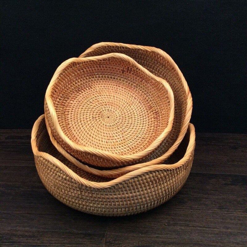 Rotan Fruit Brood Opslag Mand Hand Geweven Snack Plaat Lade Rieten Mand Snoep Ontbijt Display Lade Organizer