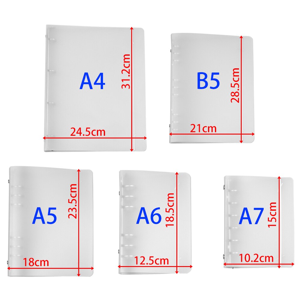 A4/B5/A5/A6/A7 Matte Transparante Ringband Notebook Case Losbladige Notebook Shell bestandsmap Office Schoolbenodigdheden