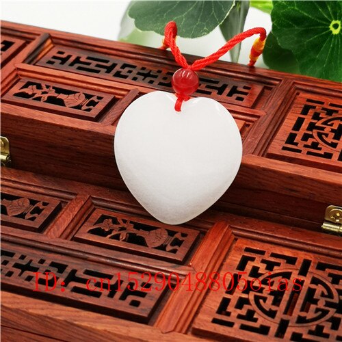 Natuurlijke Witte Chinese Jade Hart Hanger Ketting Charm Sieraden Dubbelzijdig Gesneden Amulet Mode Accessoires Voor Vrouwen