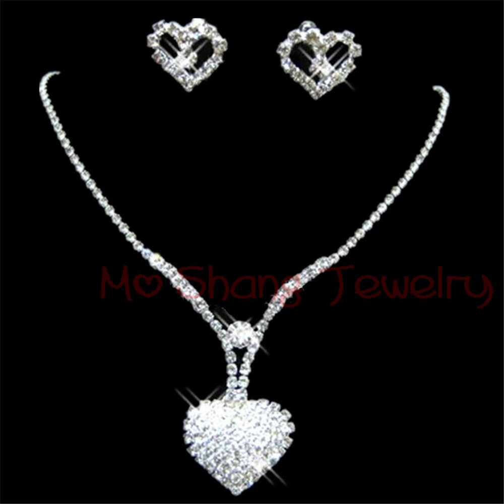 Rhinestone Crystal Silver Color Choker Necklace &amp; Earrings for Women Rhinestone Statement Bridal Wedding Jewelry Sets: 1