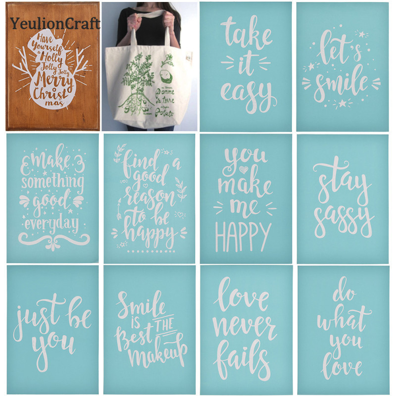 YeulionCraft Inspirational Woord Brief Postzegels Zeefdruk Stencil Voor Scrapbooking Schilderen T-Shirt Hout Diy Home Decor